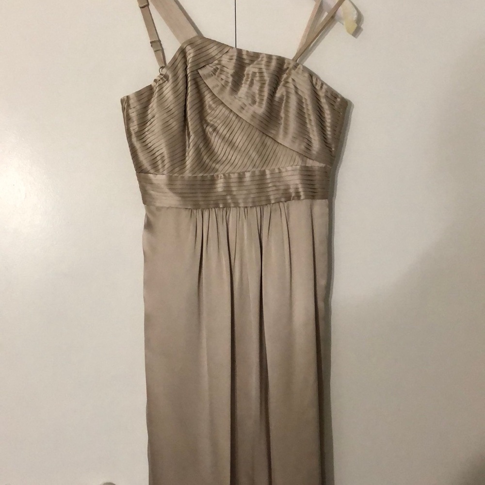 BCBG MaxAzria silk long one shoulder goddess dress